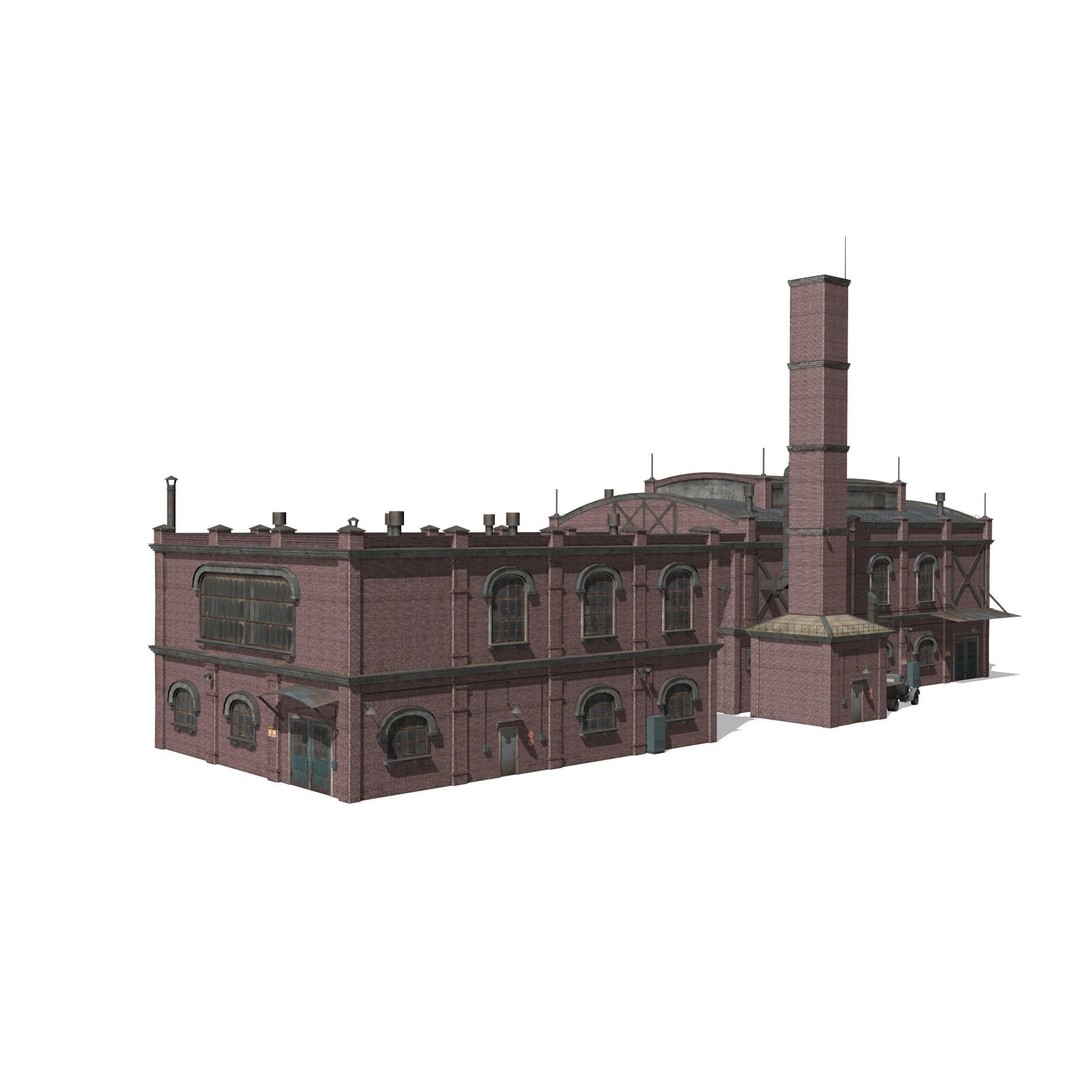 Old Brick Factory 3D Model – Low Poly Industrial Exterior, FBX, OBJ - View 7