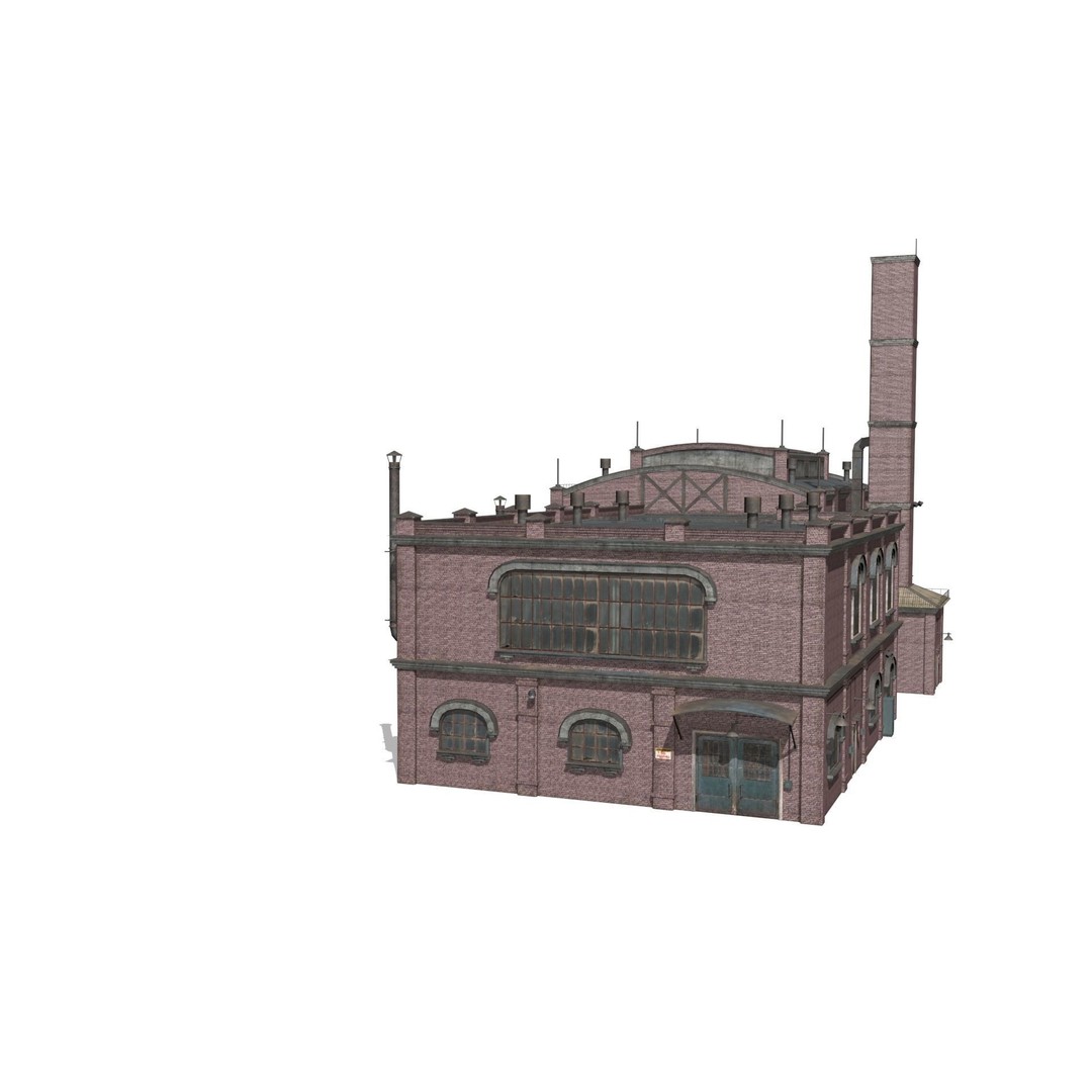 Old Brick Factory 3D Model – Low Poly Industrial Exterior, FBX, OBJ - View 8