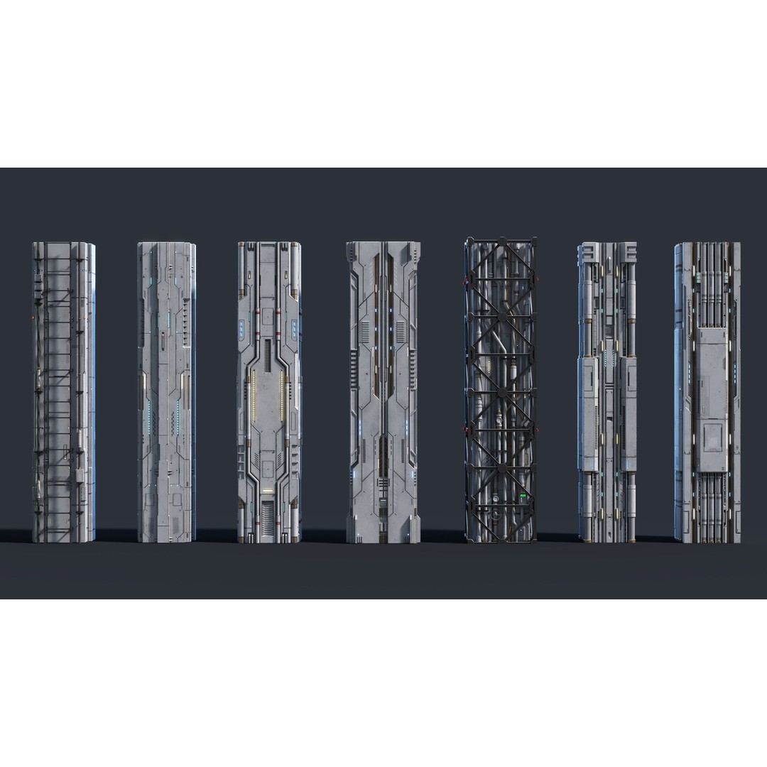Sci-Fi Column 3D Model – Low Poly PBR Kit, FBX & OBJ Formats - View 10