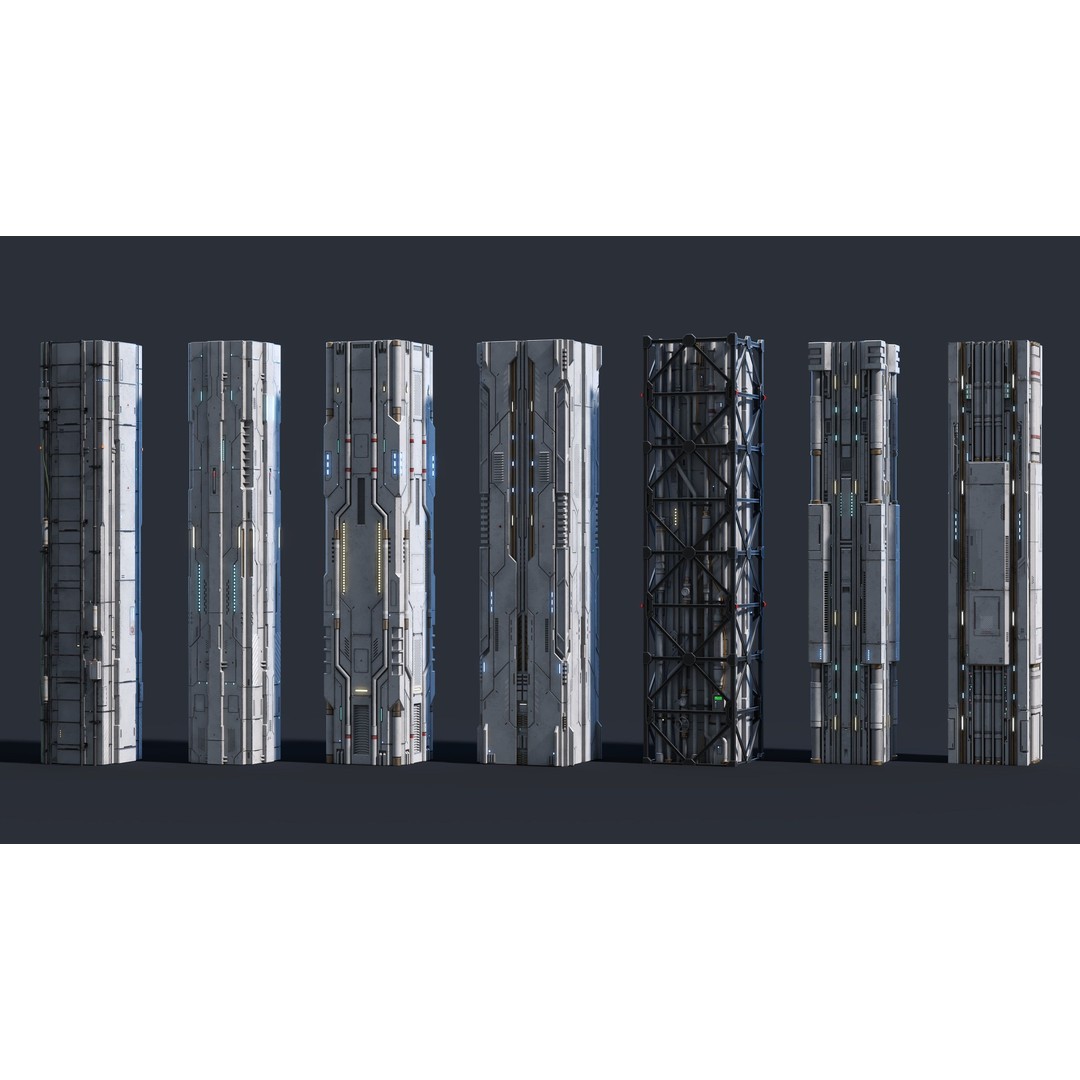 Sci-Fi Column 3D Model – Low Poly PBR Kit, FBX & OBJ Formats - View 11