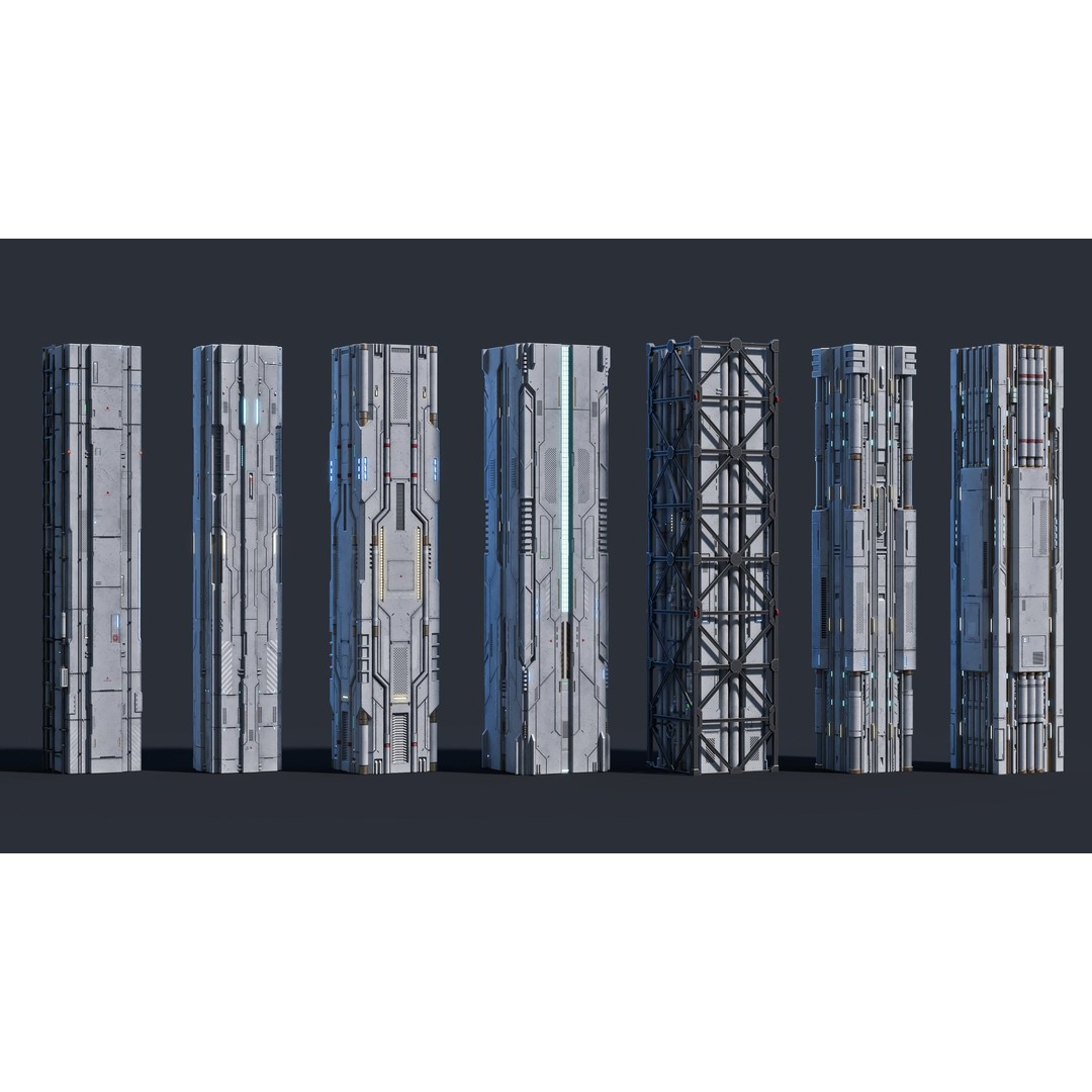 Sci-Fi Column 3D Model – Low Poly PBR Kit, FBX & OBJ Formats - View 12