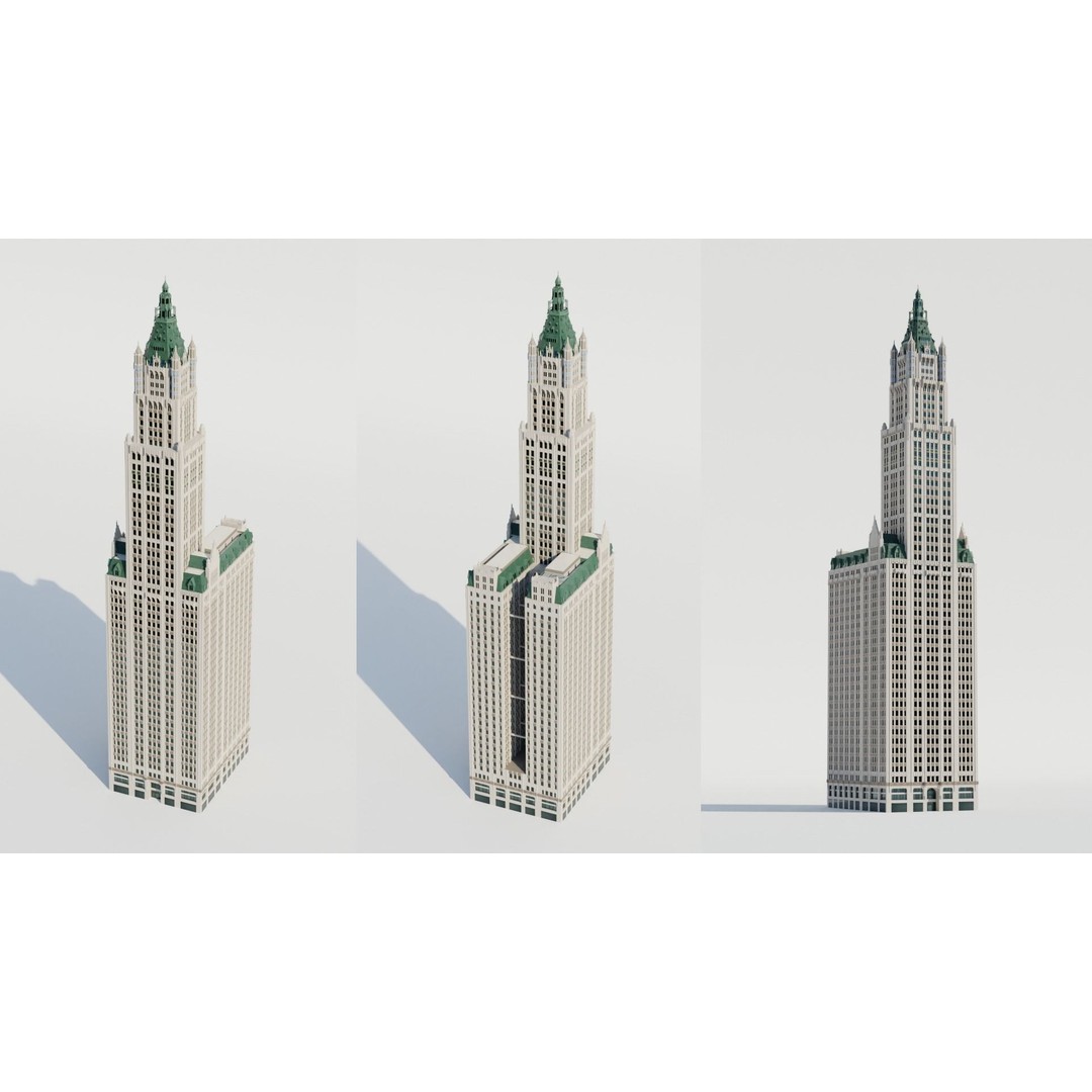 NYC Old Tall Skyscrapers 3D Model – Low Poly Urban Asset, FBX, OBJ - View 18