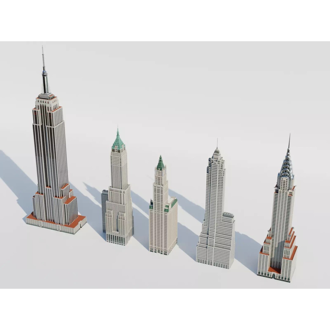 NYC Old Tall Skyscrapers 3D Model – Low Poly Urban Asset, FBX, OBJ - View 2