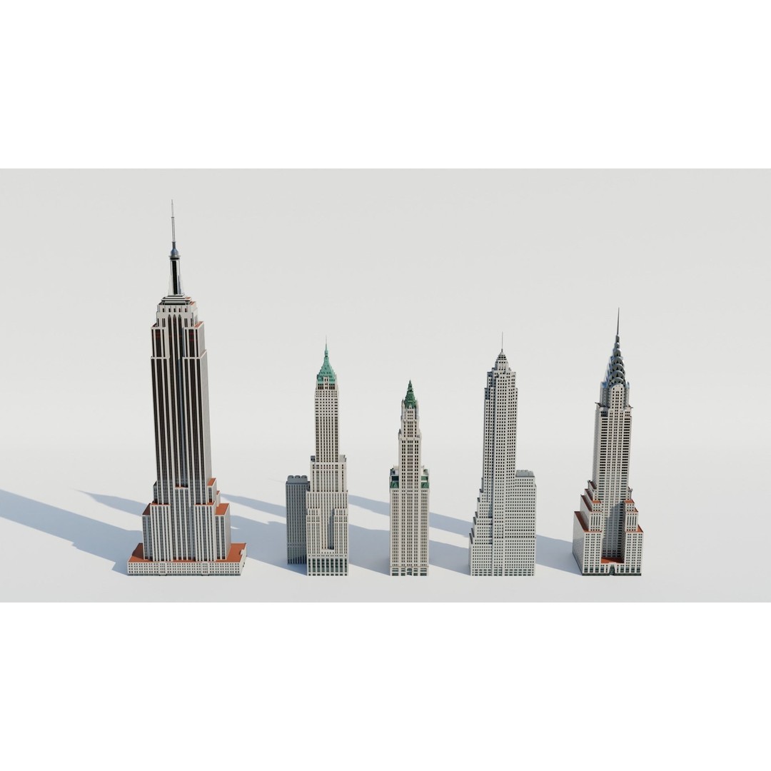 NYC Old Tall Skyscrapers 3D Model – Low Poly Urban Asset, FBX, OBJ - View 3