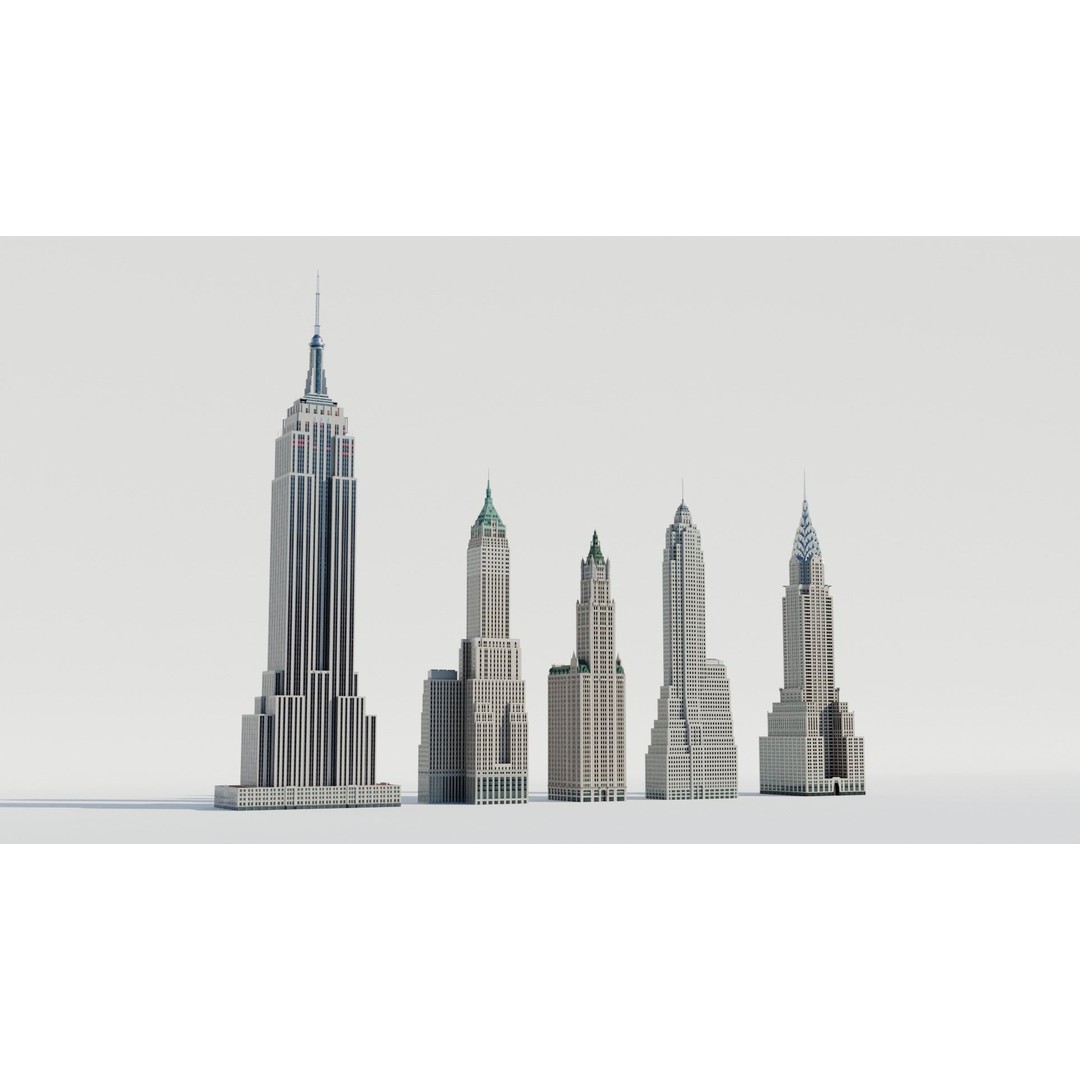 NYC Old Tall Skyscrapers 3D Model – Low Poly Urban Asset, FBX, OBJ - View 4