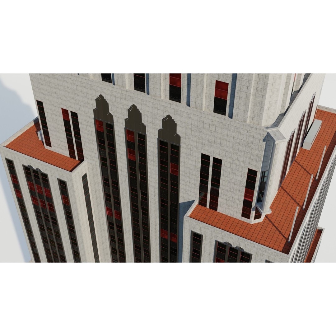 NYC Old Tall Skyscrapers 3D Model – Low Poly Urban Asset, FBX, OBJ - View 9