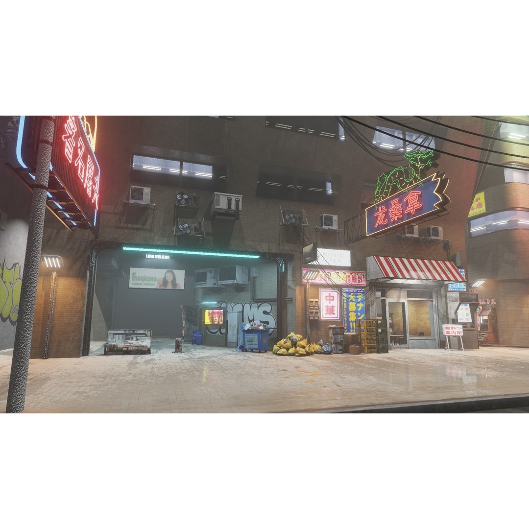Cyberpunk Street 3D Model – Low Poly Urban Scene with Neon Lights - View 13