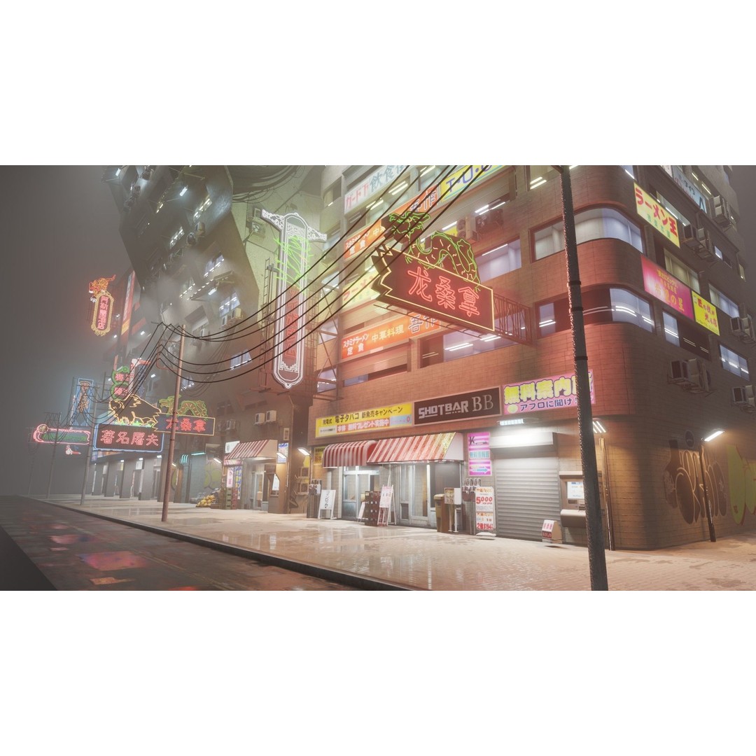 Cyberpunk Street 3D Model – Low Poly Urban Scene with Neon Lights - View 16