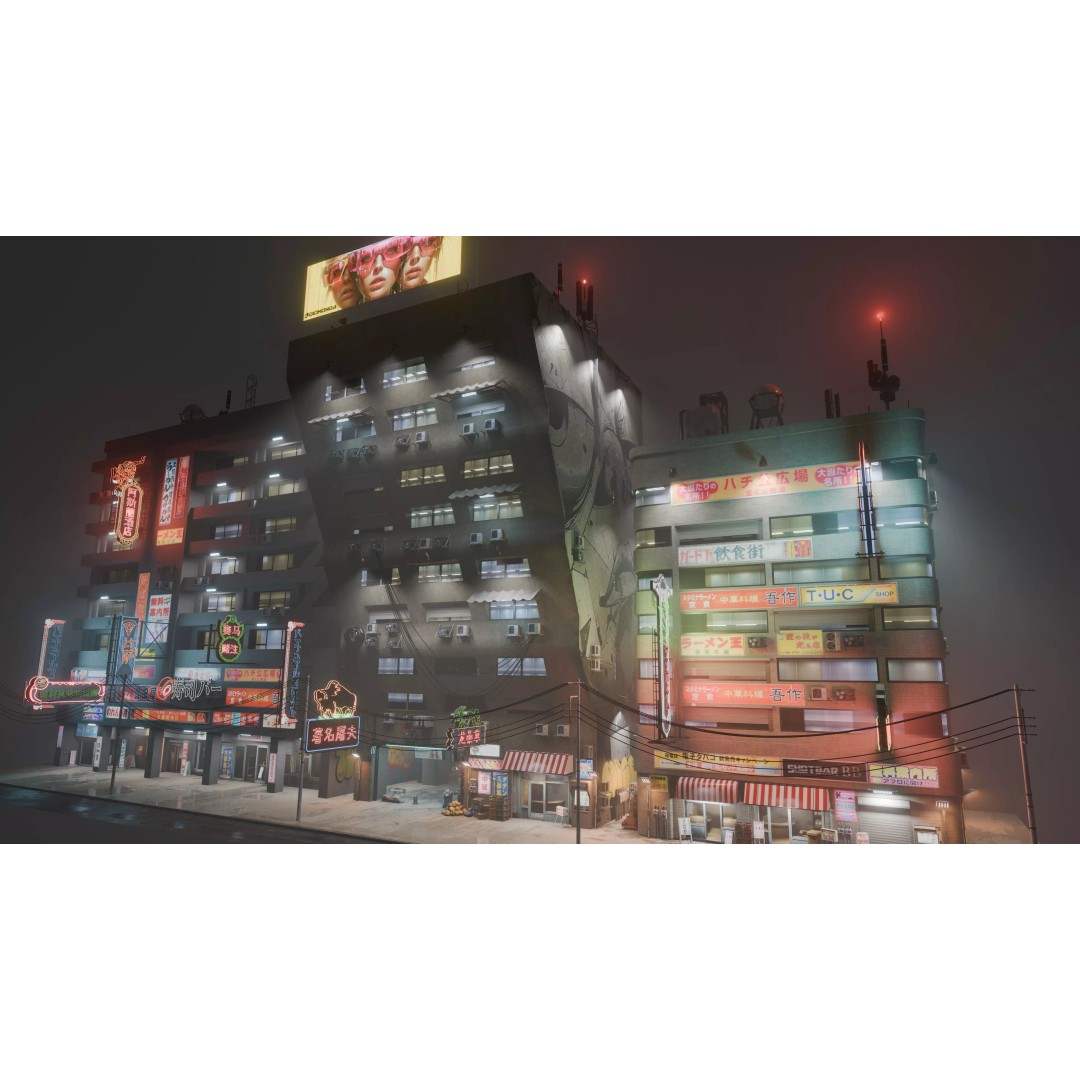 Cyberpunk Street 3D Model – Low Poly Urban Scene with Neon Lights - View 2