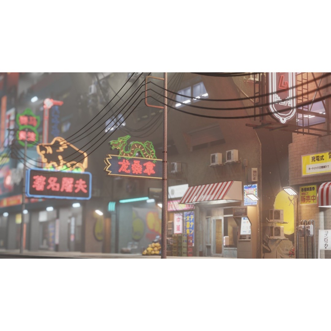 Cyberpunk Street 3D Model – Low Poly Urban Scene with Neon Lights - View 7