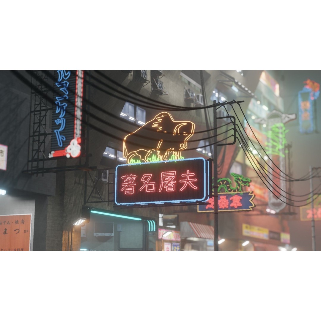 Cyberpunk Street 3D Model – Low Poly Urban Scene with Neon Lights - View 8