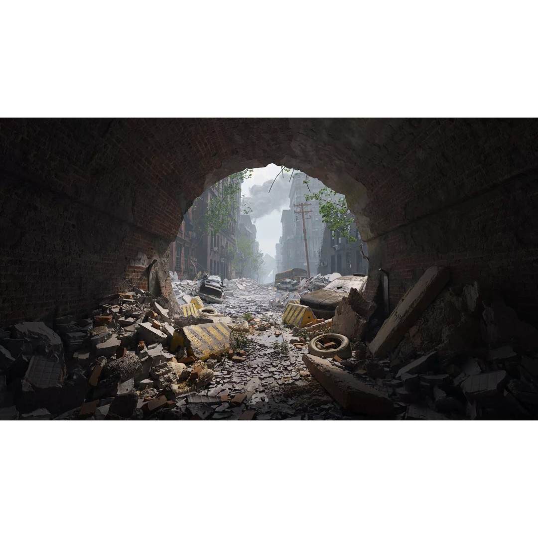 Destroyed City Scene 3D Model – Post-Apocalyptic Environment, PBR - View 2