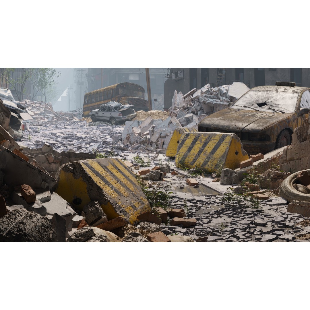 Destroyed City Scene 3D Model – Post-Apocalyptic Environment, PBR - View 4