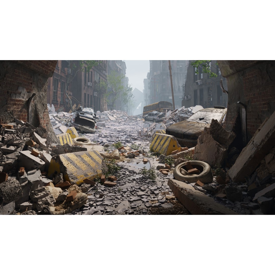 Destroyed City Scene 3D Model – Post-Apocalyptic Environment, PBR - View 5
