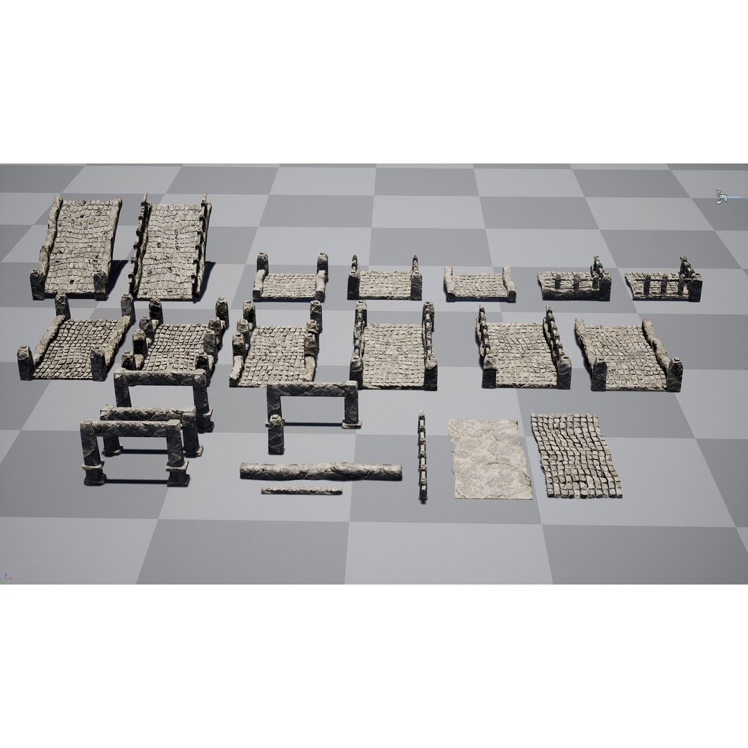 Modular Stone Bridges 3D Model – Low Poly Game Ready Asset, FBX