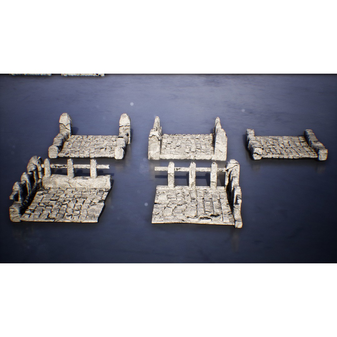 Modular Stone Bridges 3D Model – Low Poly Game Ready Asset, FBX - View 12