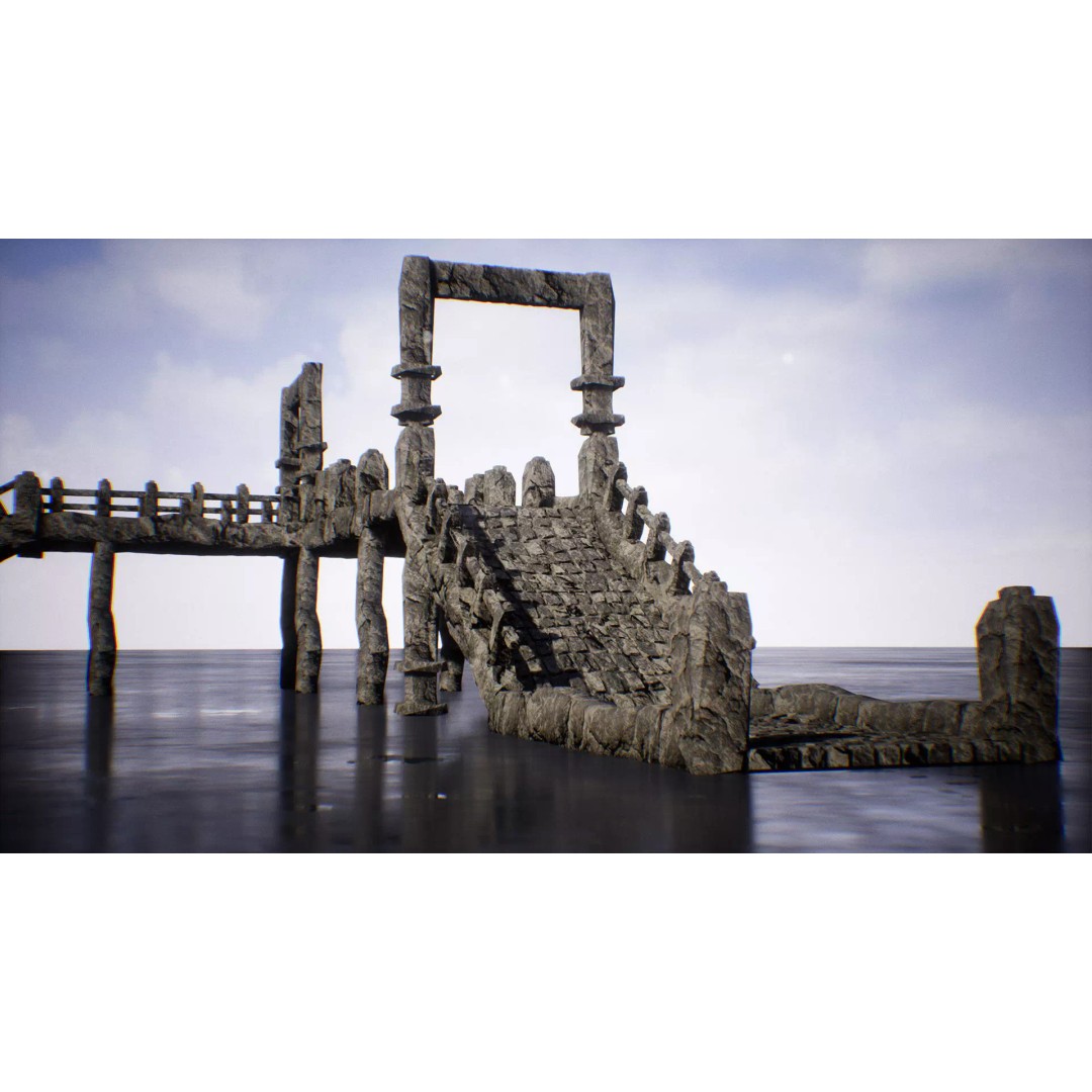 Modular Stone Bridges 3D Model – Low Poly Game Ready Asset, FBX - View 2