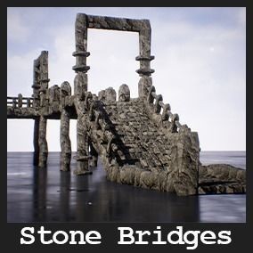 Modular Stone Bridges 3D Model – Low Poly Game Ready Asset, FBX - View 3