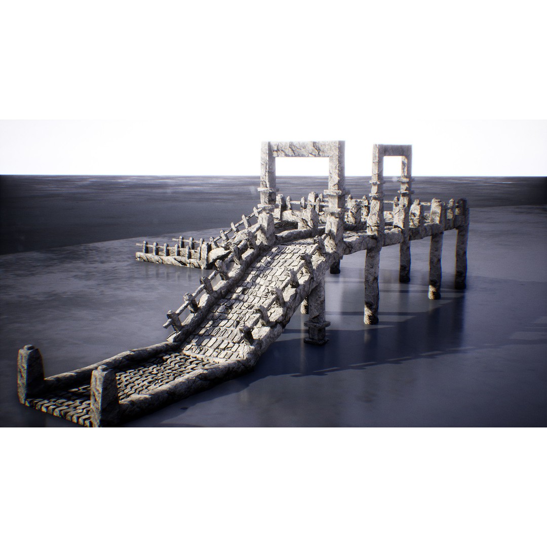 Modular Stone Bridges 3D Model – Low Poly Game Ready Asset, FBX - View 4