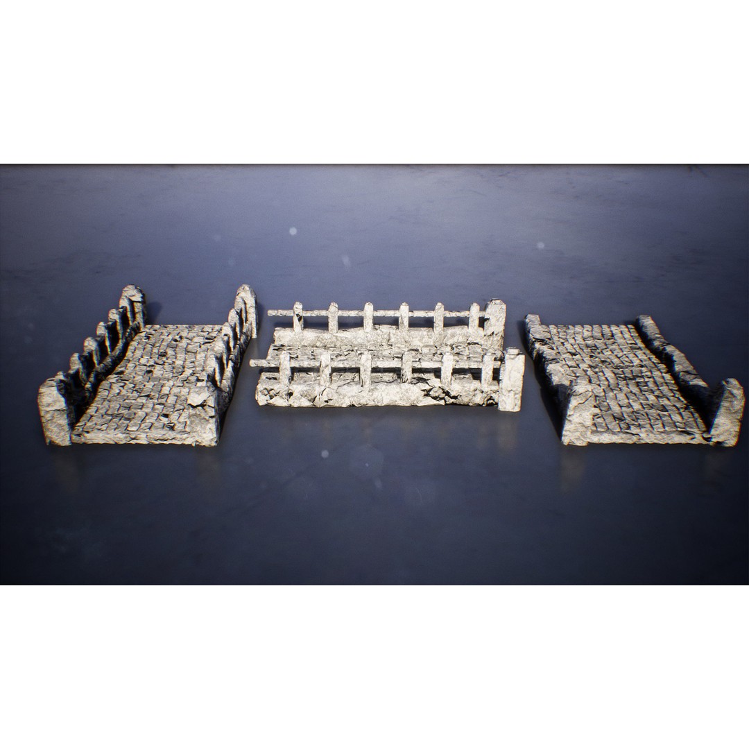 Modular Stone Bridges 3D Model – Low Poly Game Ready Asset, FBX - View 7