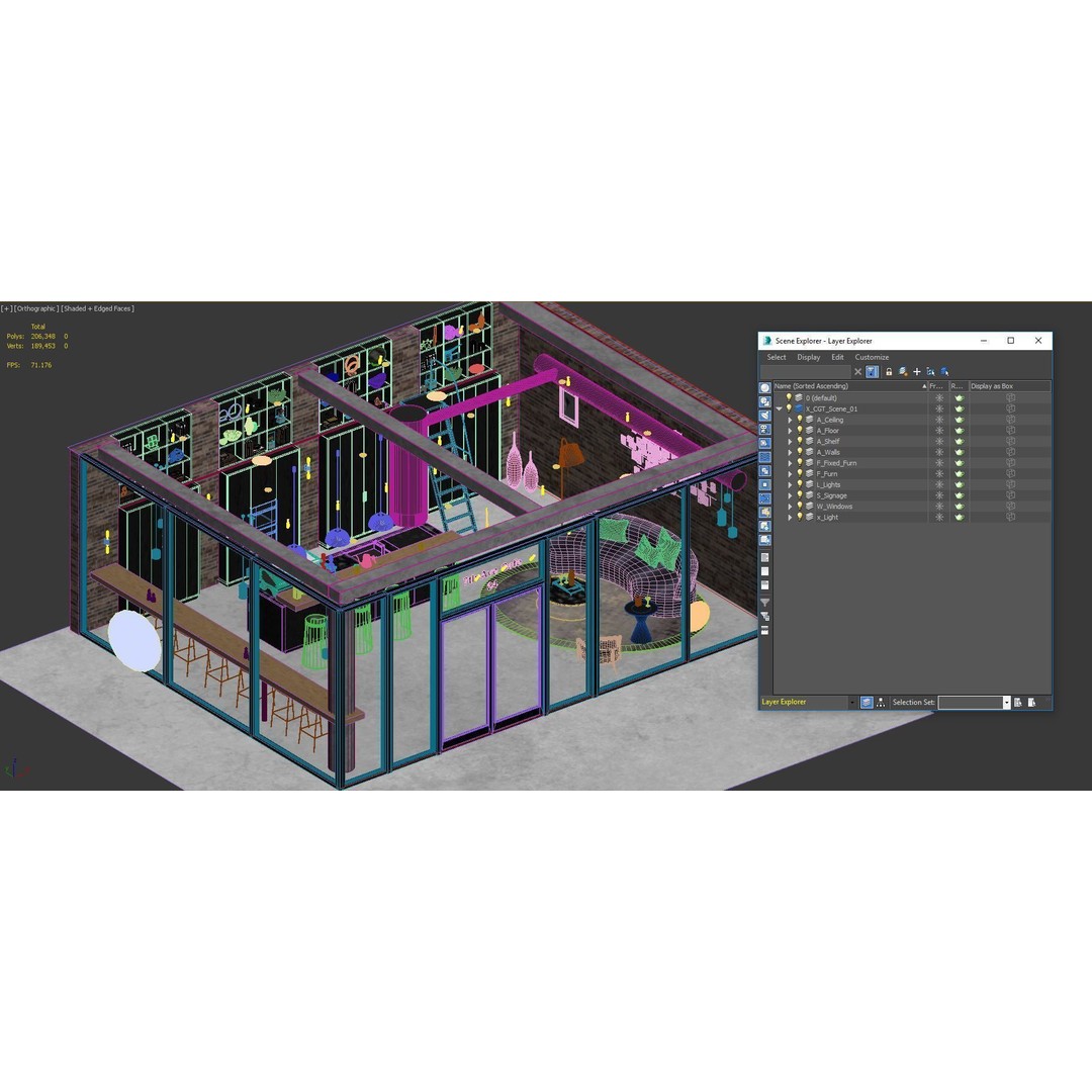 Cafe Bar 3D Model – Low Poly Interior Scene, FBX & OBJ Formats