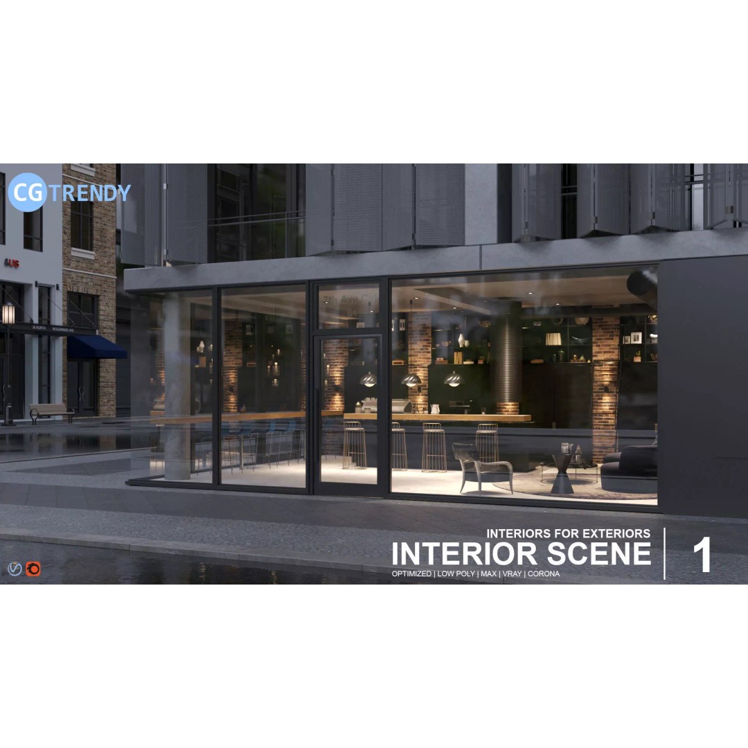 Cafe Bar 3D Model – Low Poly Interior Scene, FBX & OBJ Formats - View 2