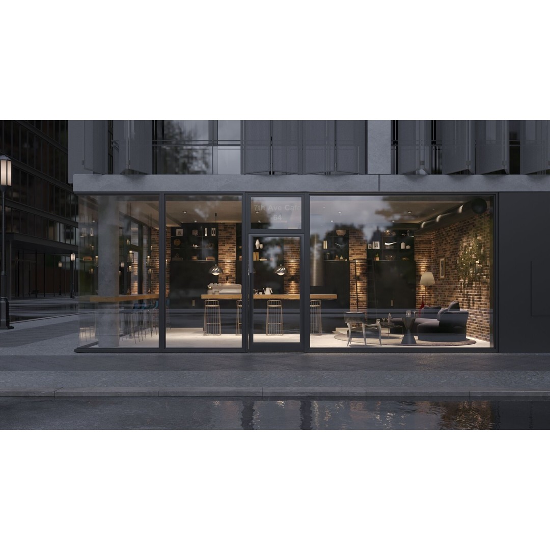 Cafe Bar 3D Model – Low Poly Interior Scene, FBX & OBJ Formats - View 3
