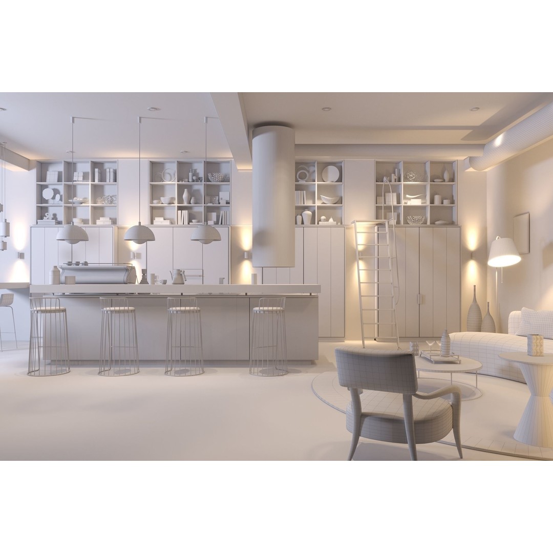 Cafe Bar 3D Model – Low Poly Interior Scene, FBX & OBJ Formats - View 7