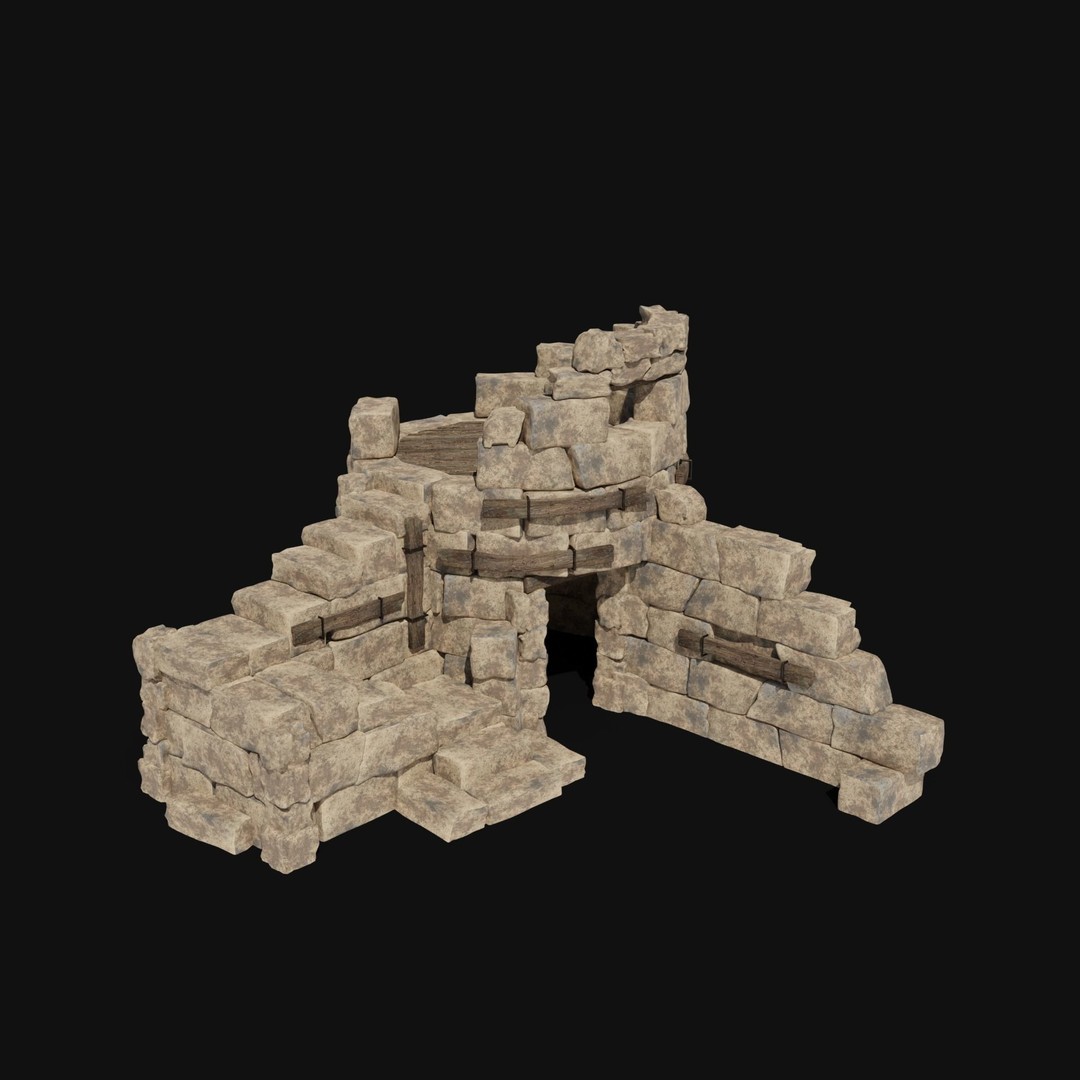 Castle Ruin Walls 3D Model – Low Poly Game Asset, FBX & OBJ - View 12