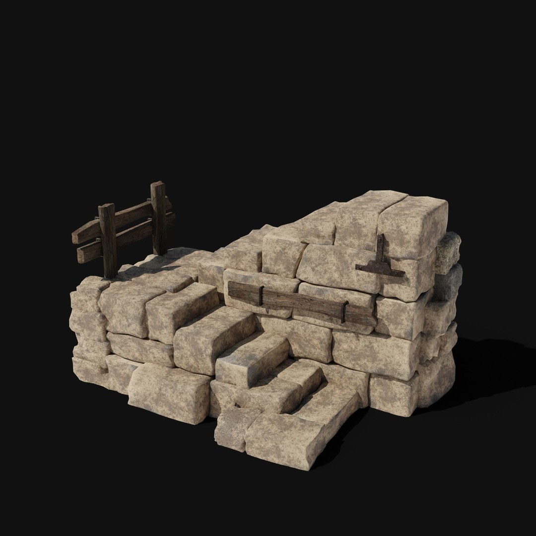 Castle Ruin Walls 3D Model – Low Poly Game Asset, FBX & OBJ - View 24