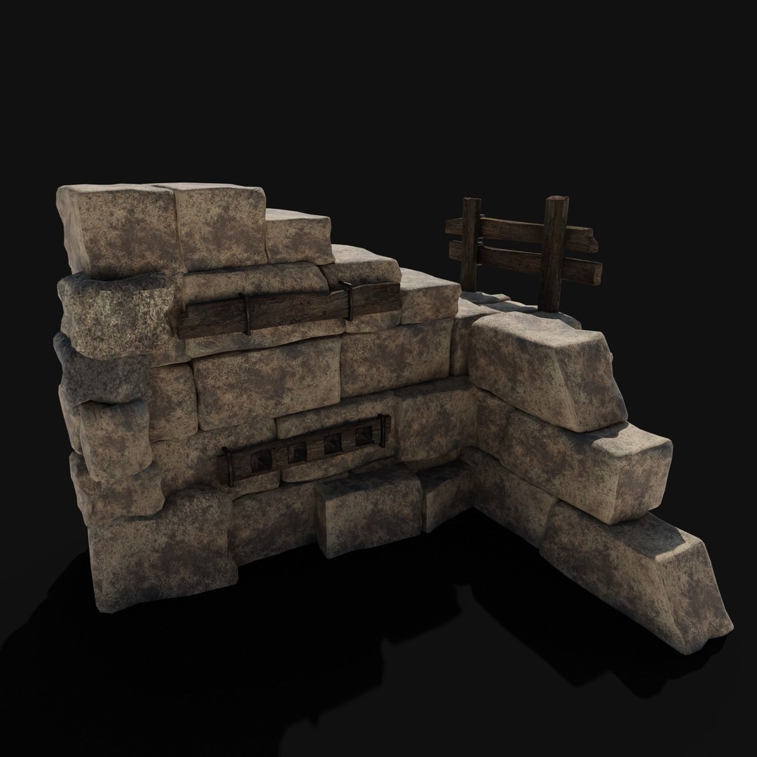 Castle Ruin Walls 3D Model – Low Poly Game Asset, FBX & OBJ - View 30