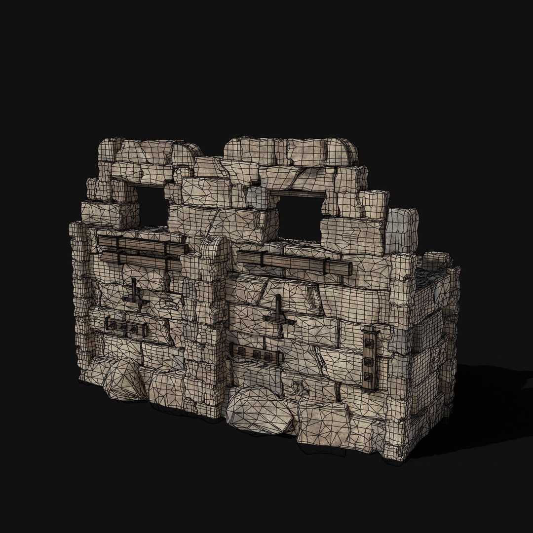 Castle Ruin Walls 3D Model – Low Poly Game Asset, FBX & OBJ - View 4