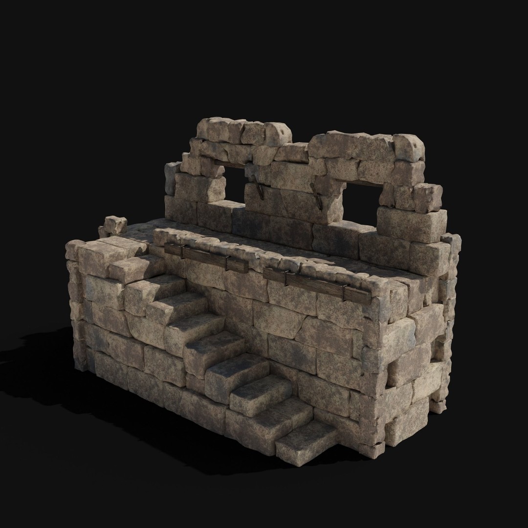 Castle Ruin Walls 3D Model – Low Poly Game Asset, FBX & OBJ - View 5