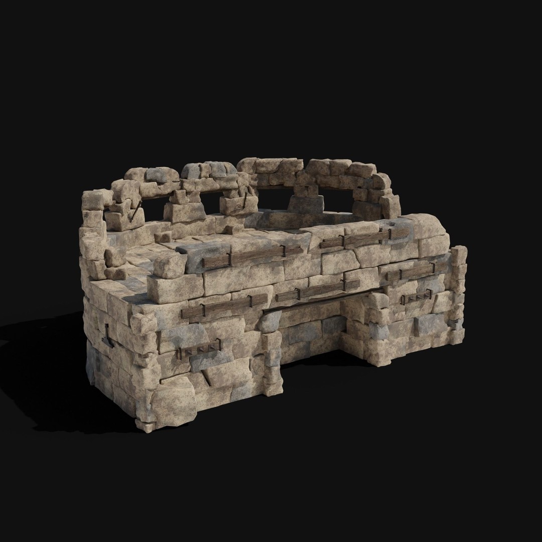 Castle Ruin Walls 3D Model – Low Poly Game Asset, FBX & OBJ - View 6