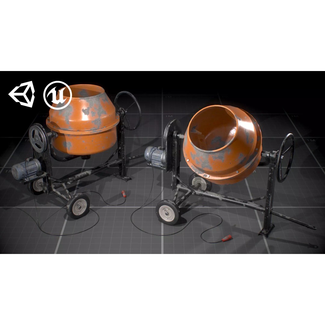 Used Concrete Mixer 3D Model – Low Poly Game Asset, FBX - View 2