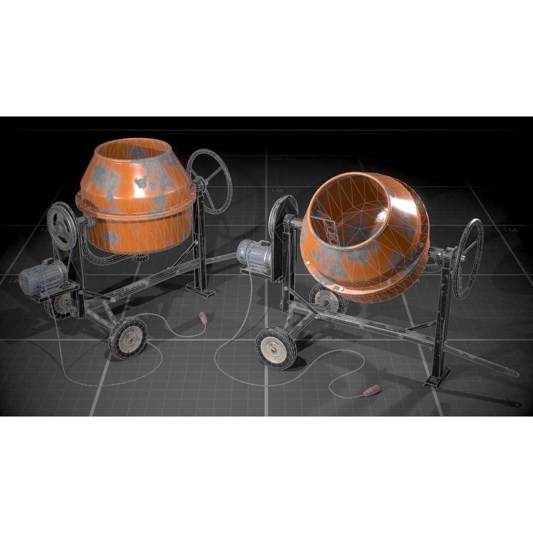 Used Concrete Mixer 3D Model – Low Poly Game Asset, FBX - View 8