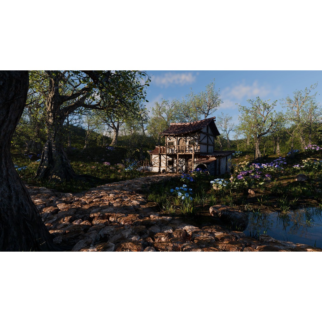 Small Garden Scene 3D Model – Realistic Landscape Asset for Blender - View 3