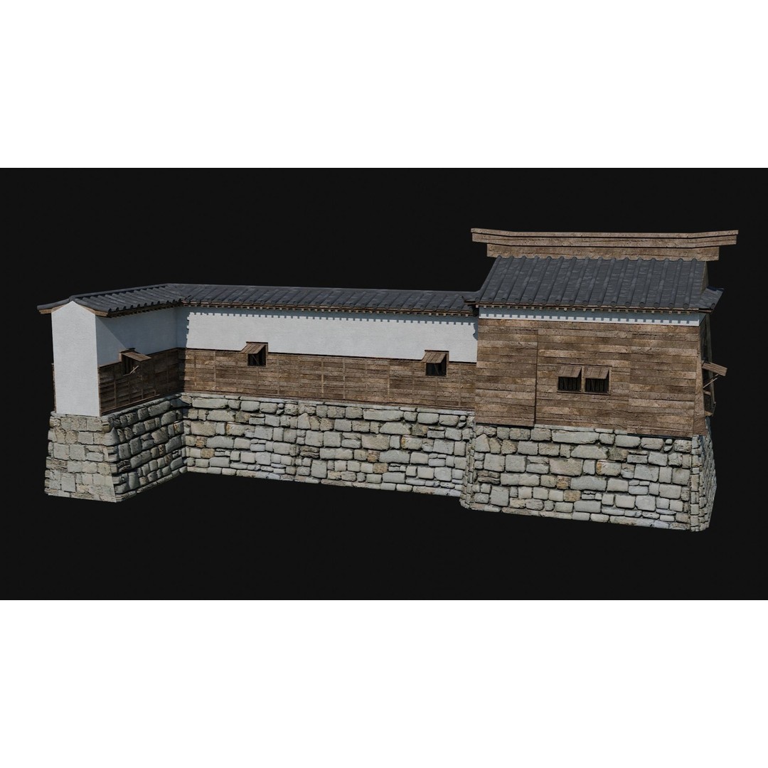 Modular Japanese Walls 3D Model – Low Poly Feudal Fence Collection, FBX, OBJ - View 12