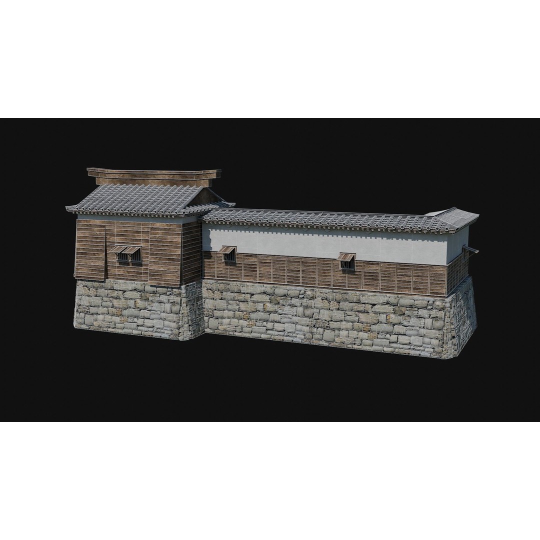 Modular Japanese Walls 3D Model – Low Poly Feudal Fence Collection, FBX, OBJ - View 13