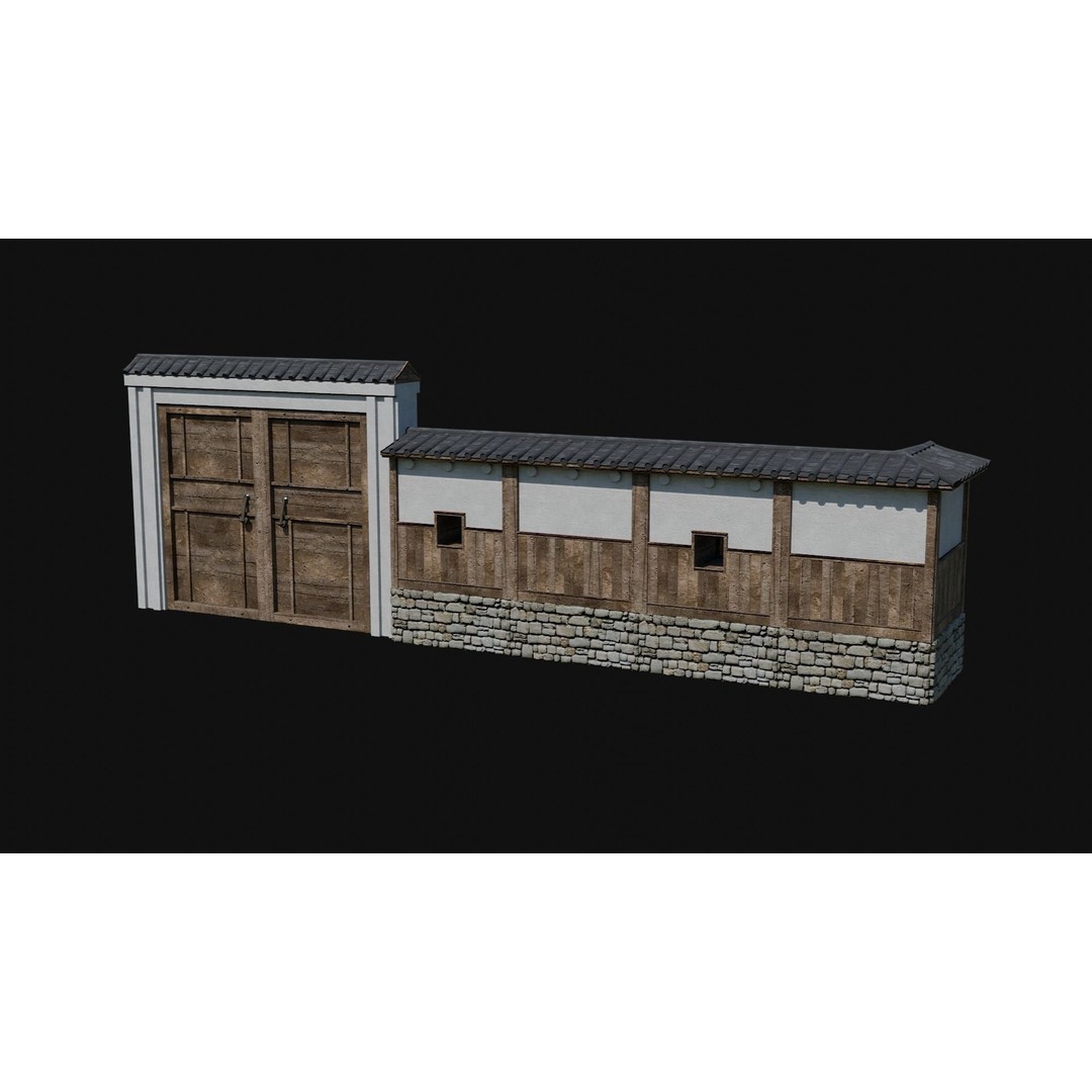 Modular Japanese Walls 3D Model – Low Poly Feudal Fence Collection, FBX, OBJ - View 15