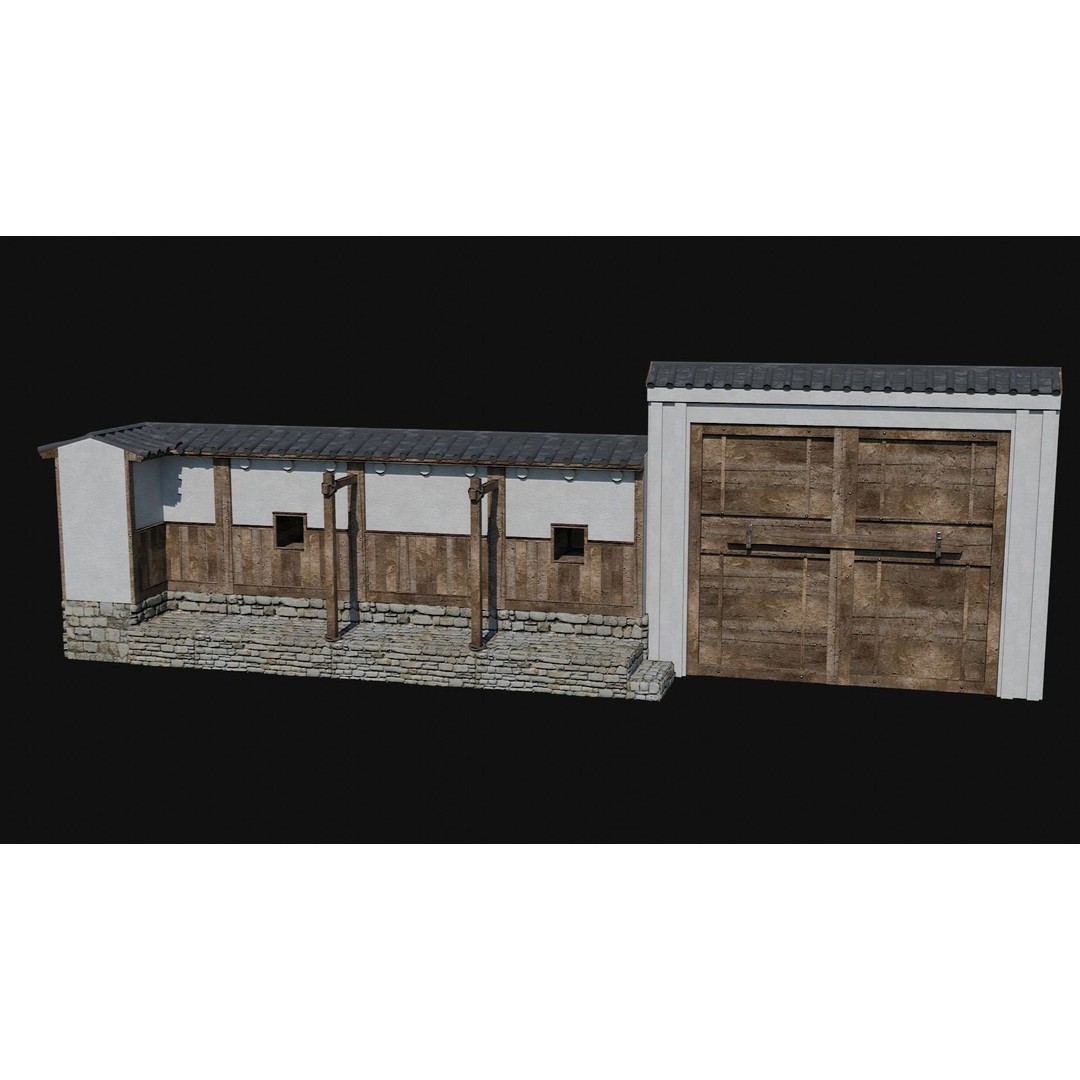 Modular Japanese Walls 3D Model – Low Poly Feudal Fence Collection, FBX, OBJ - View 16