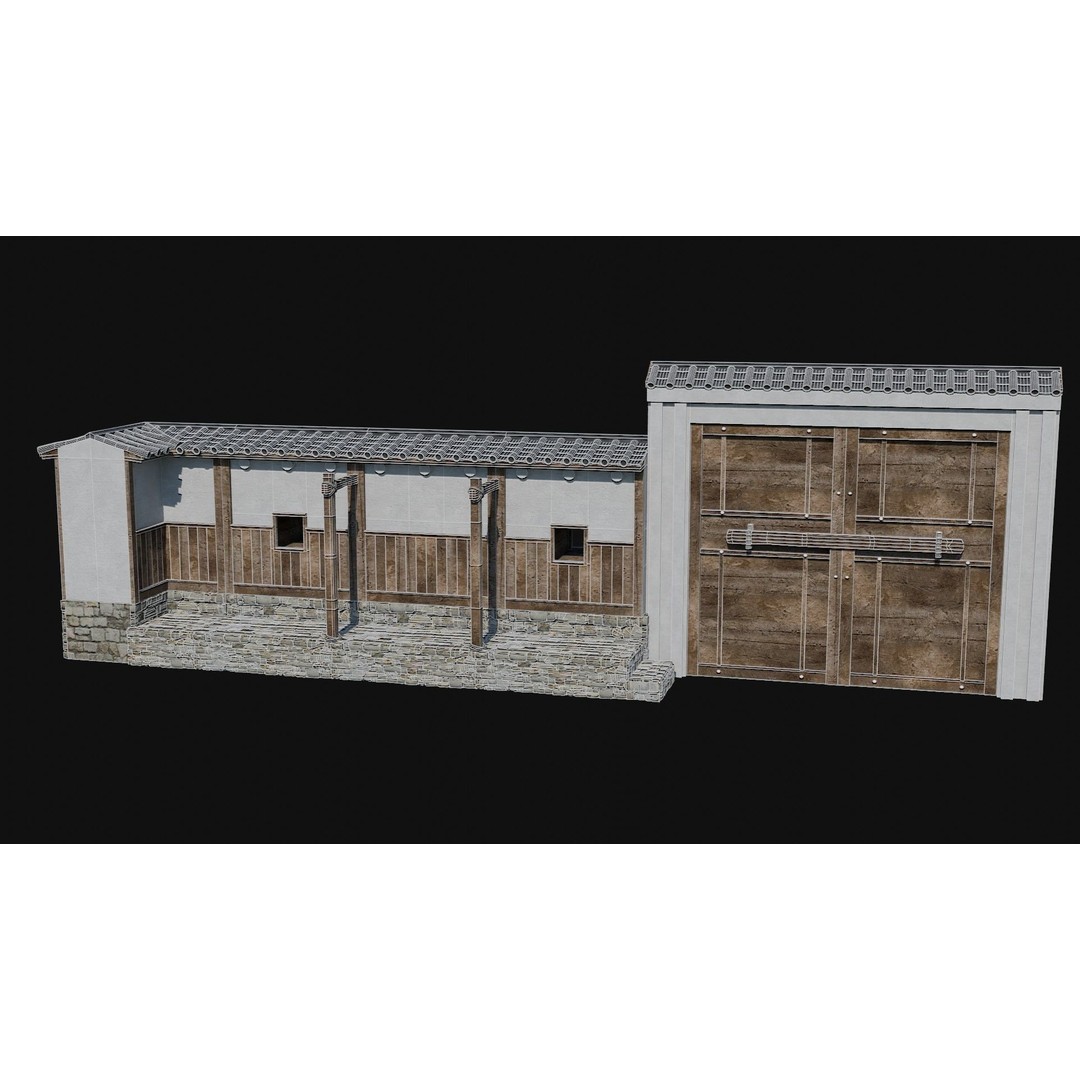Modular Japanese Walls 3D Model – Low Poly Feudal Fence Collection, FBX, OBJ - View 18