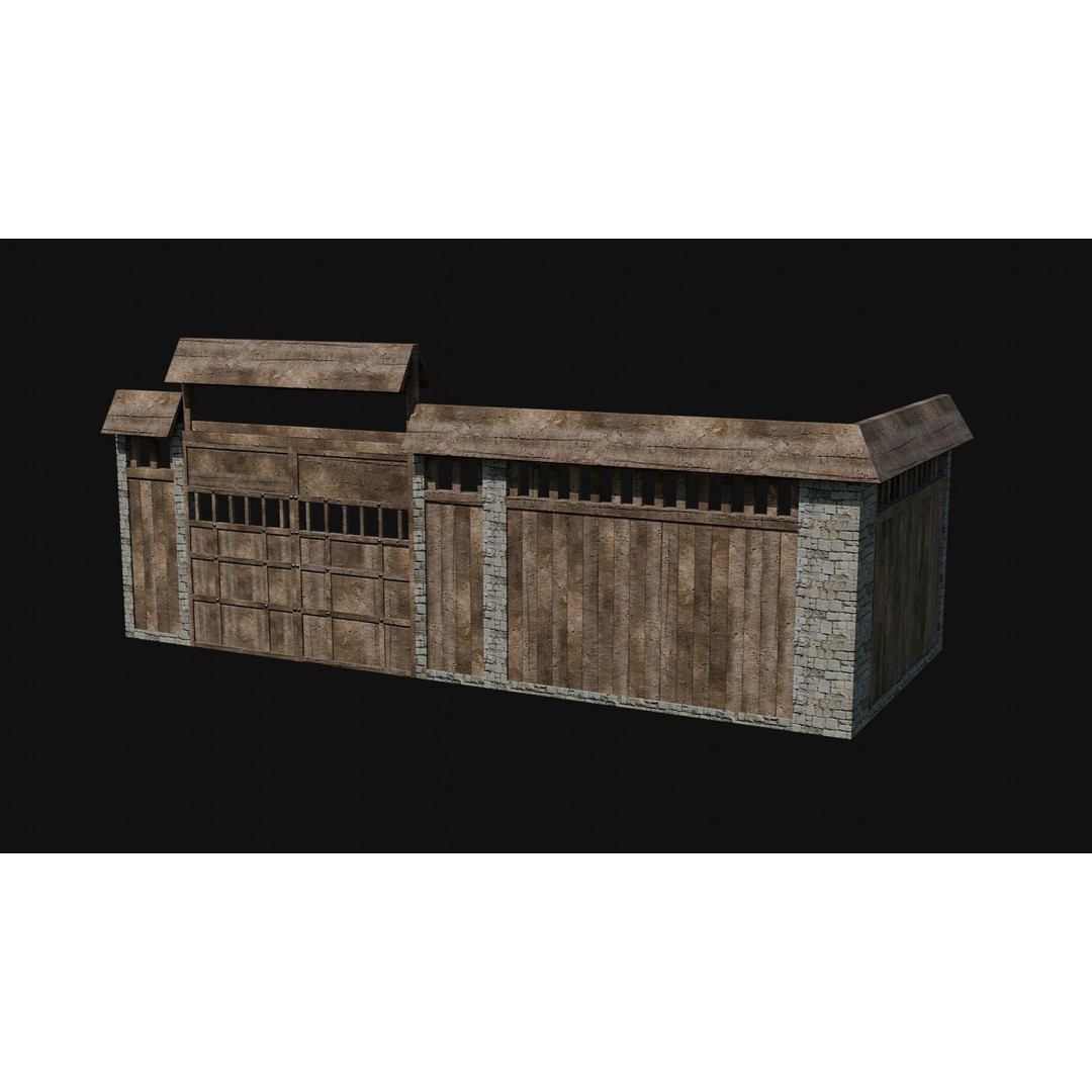 Modular Japanese Walls 3D Model – Low Poly Feudal Fence Collection, FBX, OBJ - View 19