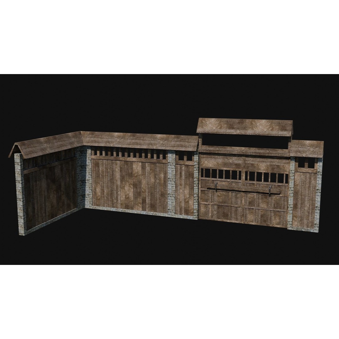 Modular Japanese Walls 3D Model – Low Poly Feudal Fence Collection, FBX, OBJ - View 20