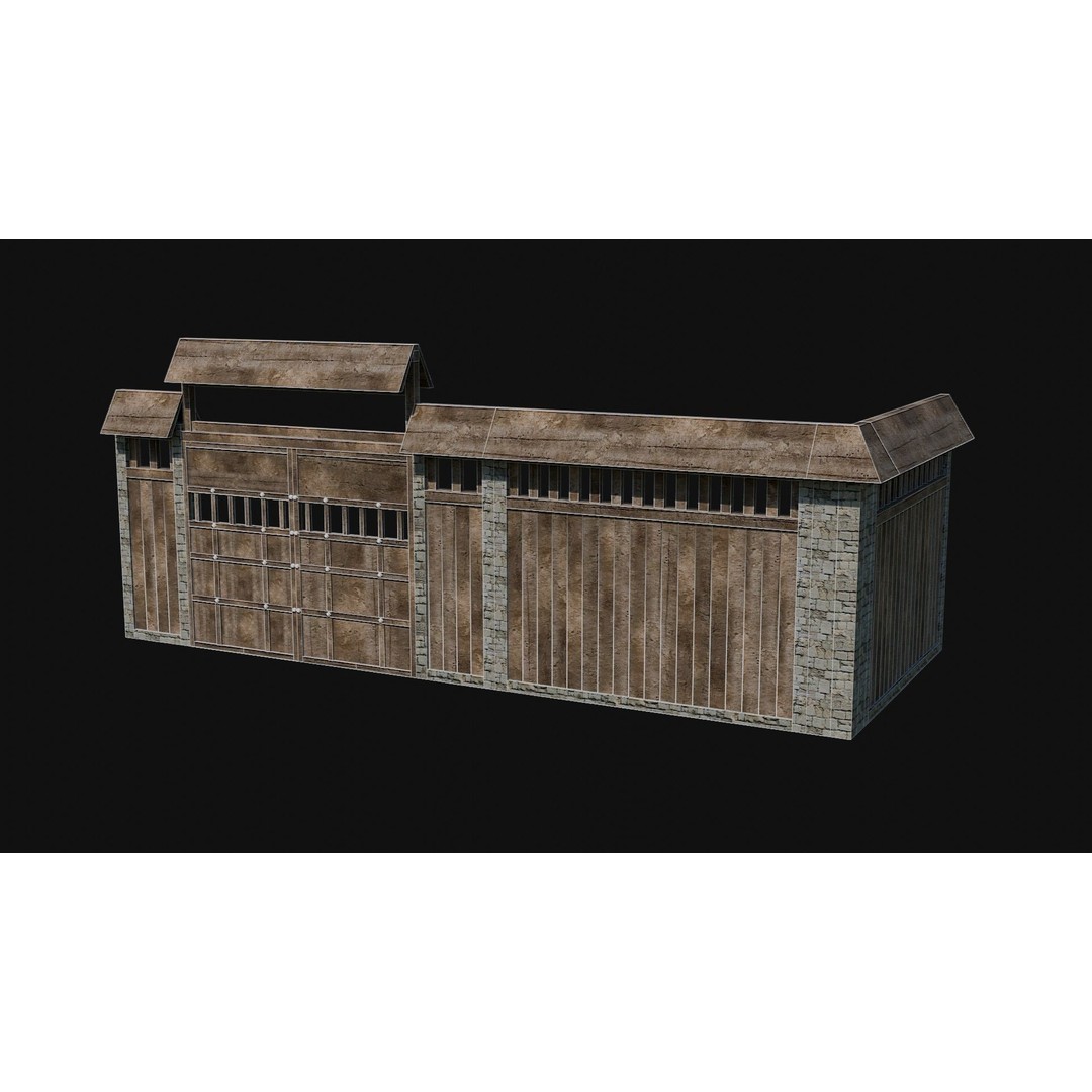 Modular Japanese Walls 3D Model – Low Poly Feudal Fence Collection, FBX, OBJ - View 21