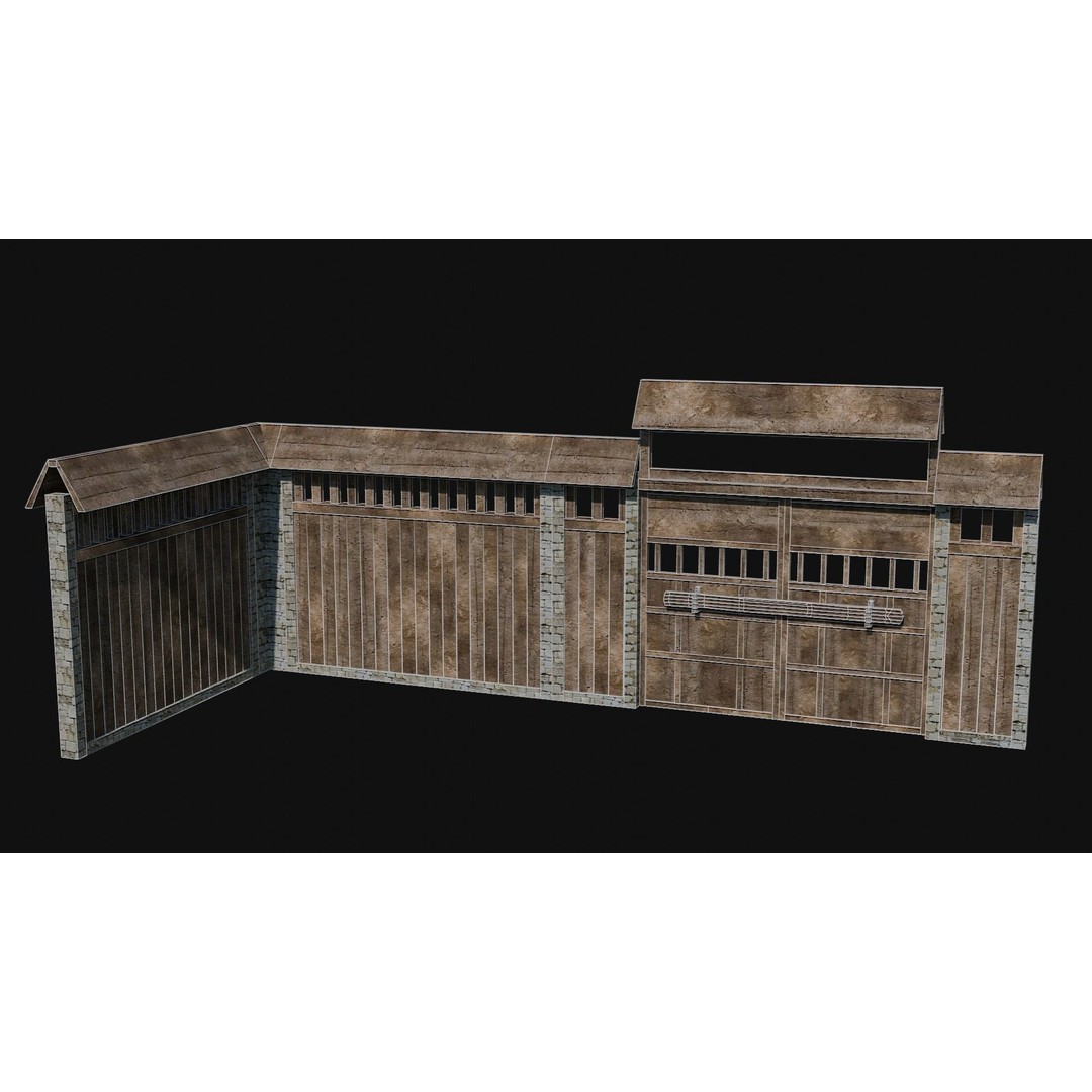 Modular Japanese Walls 3D Model – Low Poly Feudal Fence Collection, FBX, OBJ - View 22