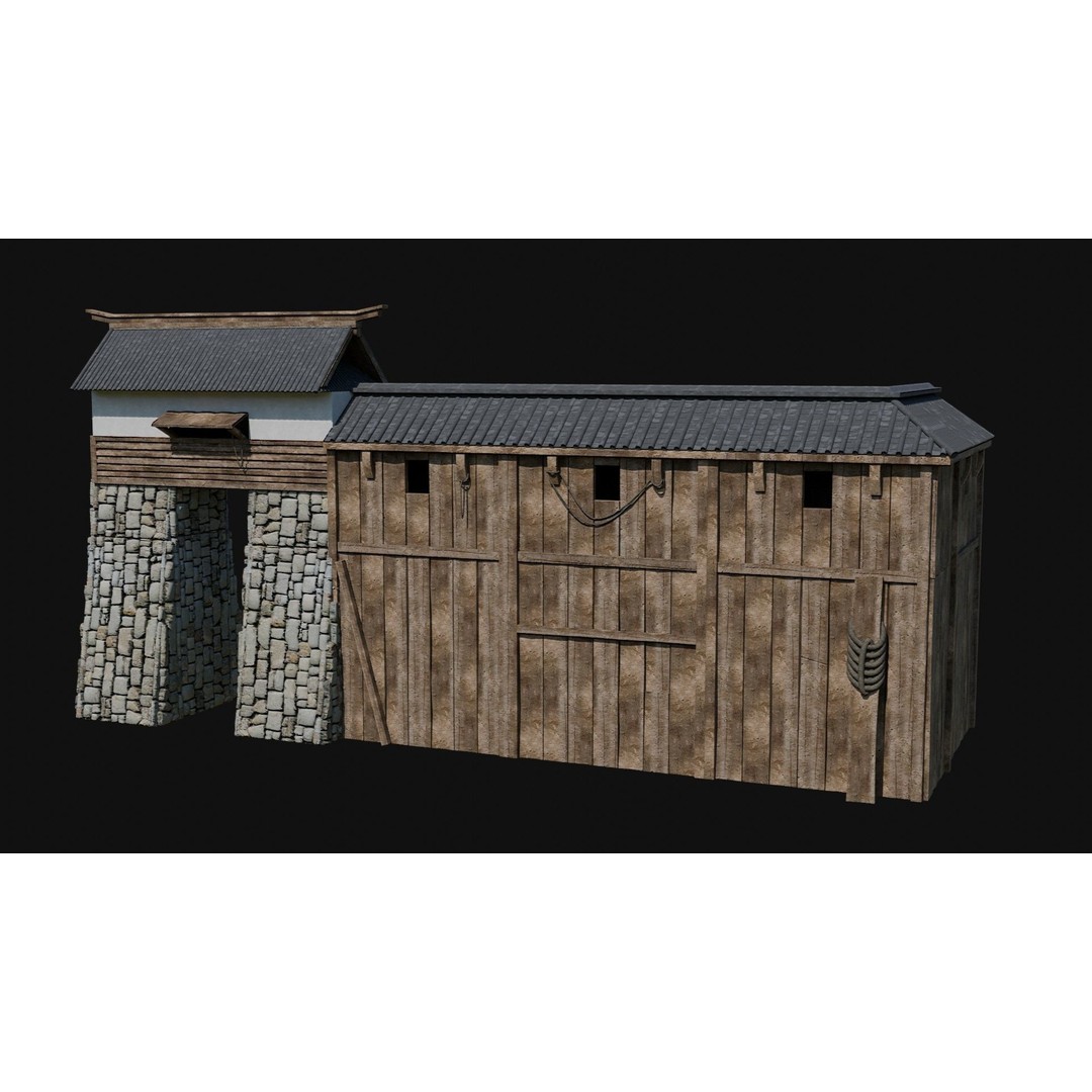 Modular Japanese Walls 3D Model – Low Poly Feudal Fence Collection, FBX, OBJ - View 35