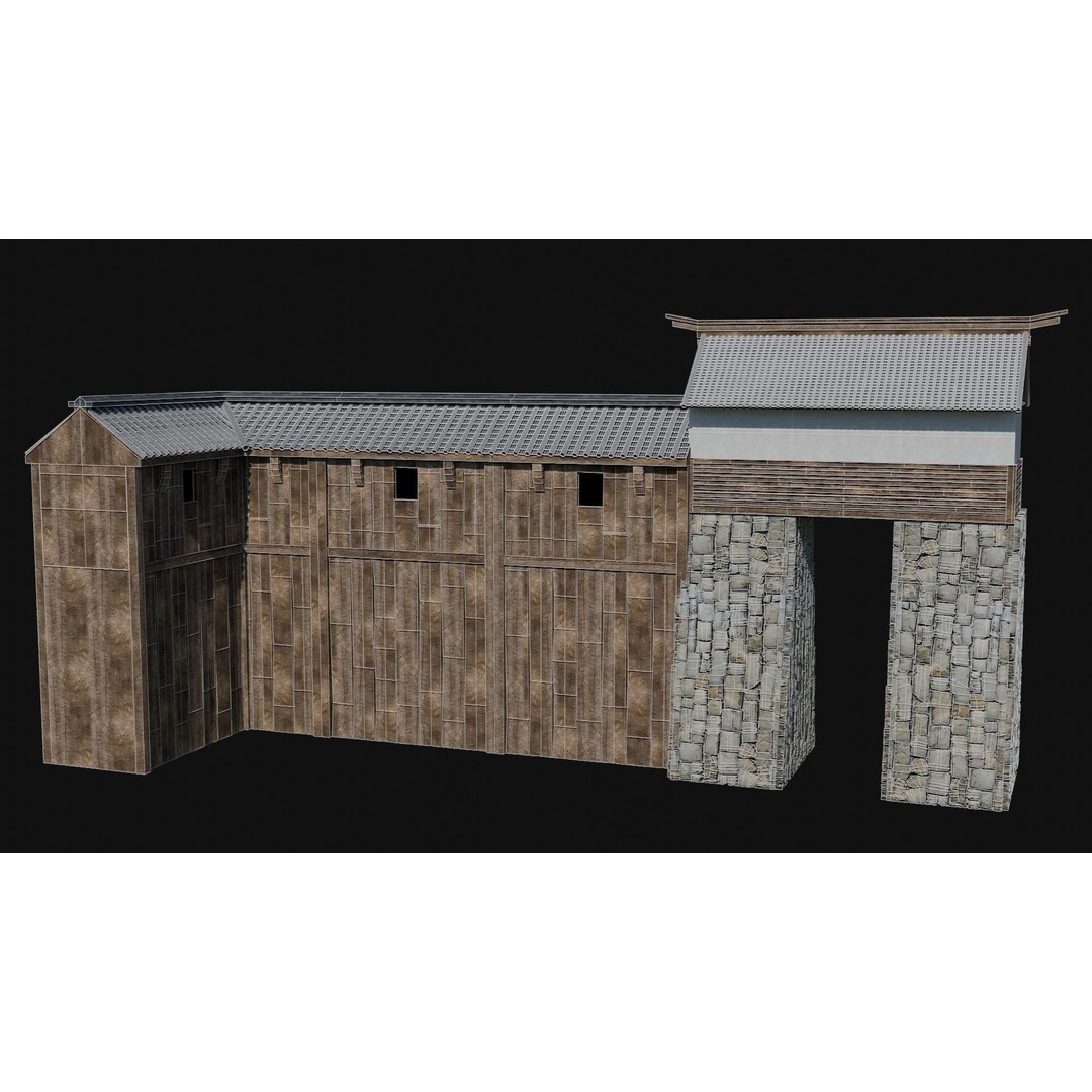 Modular Japanese Walls 3D Model – Low Poly Feudal Fence Collection, FBX, OBJ - View 38