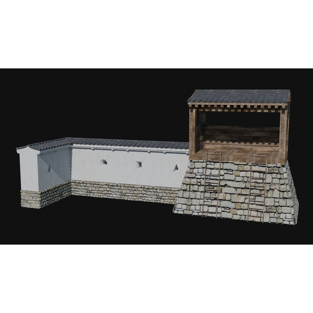 Modular Japanese Walls 3D Model – Low Poly Feudal Fence Collection, FBX, OBJ - View 4