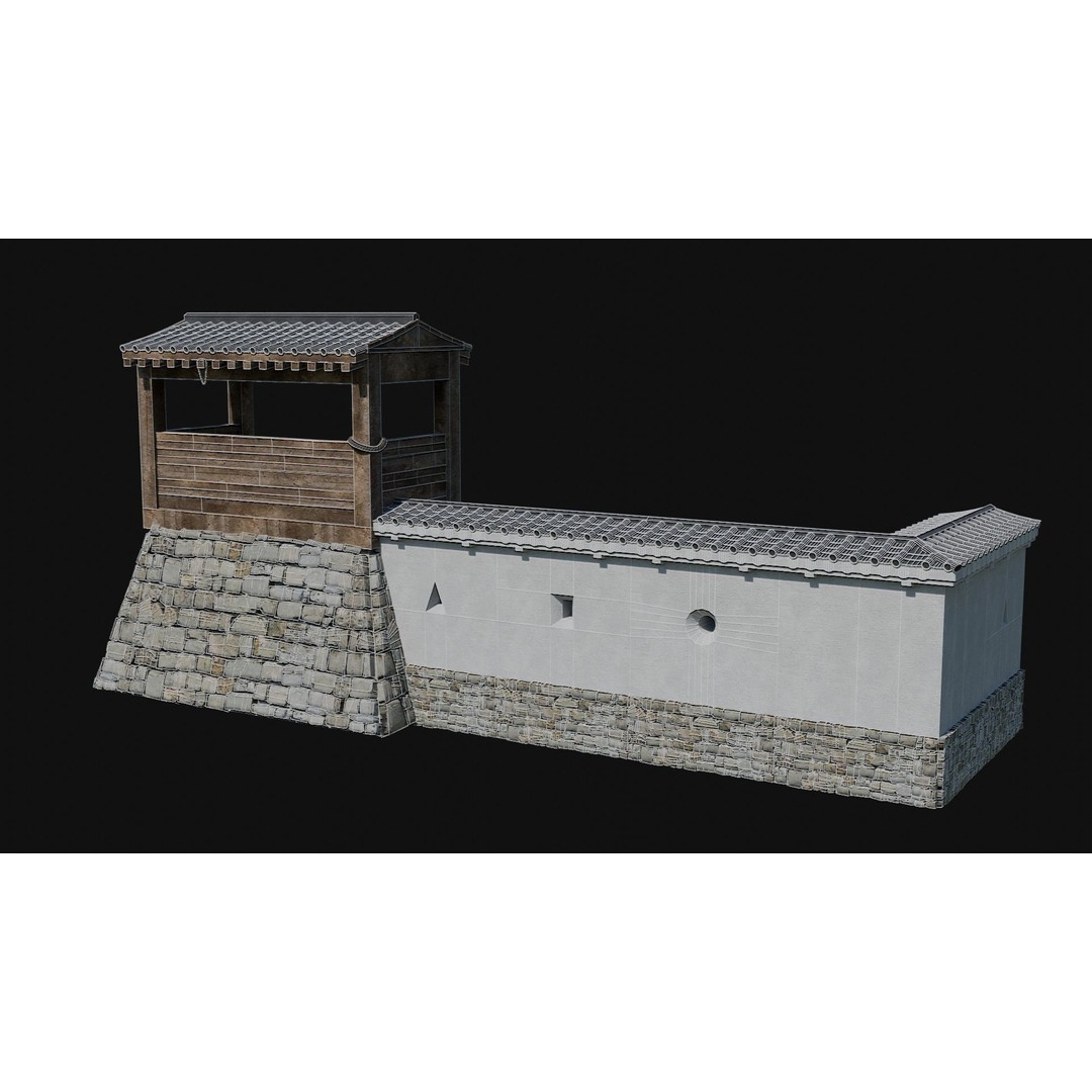 Modular Japanese Walls 3D Model – Low Poly Feudal Fence Collection, FBX, OBJ - View 5